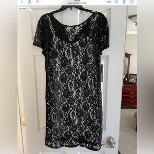 COPY - Black lace lined dress w/pearls